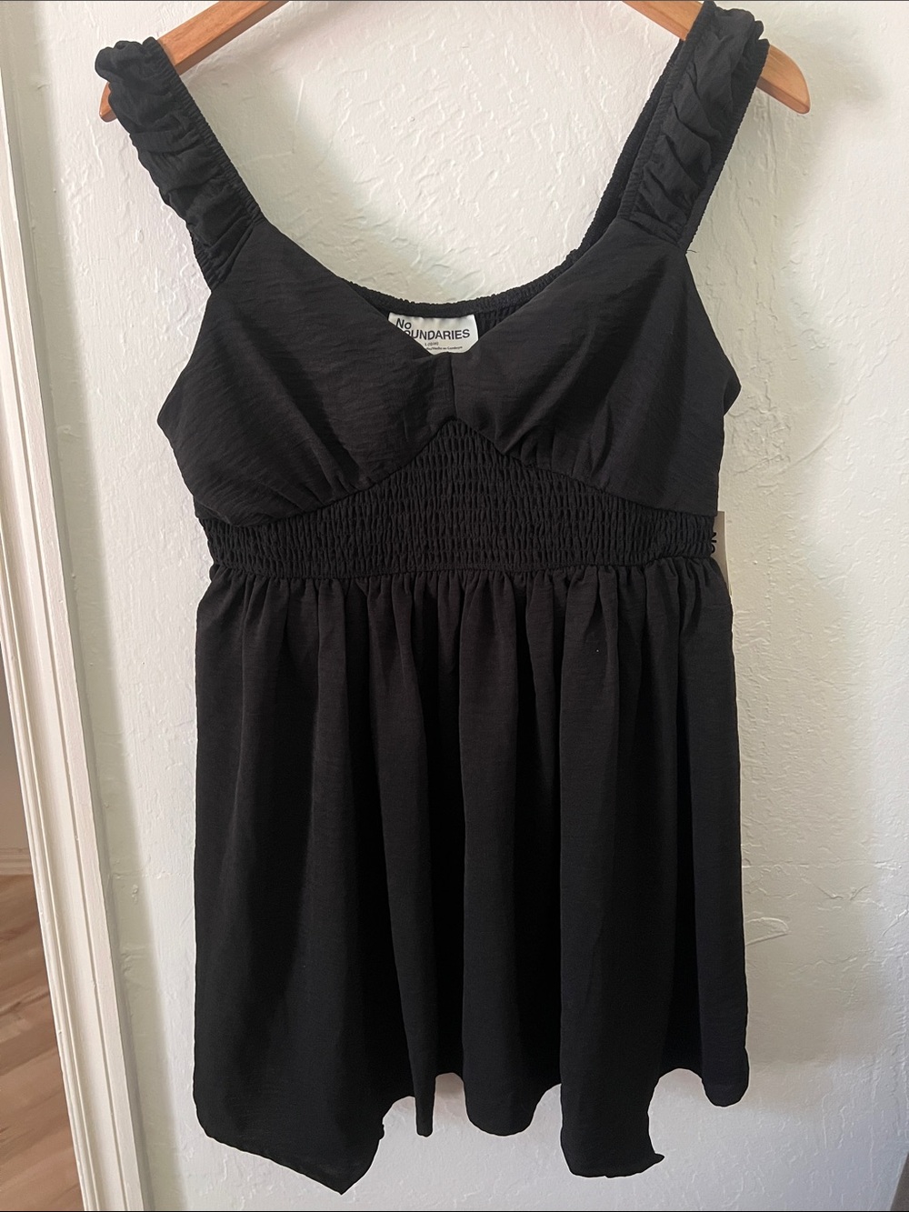 No Boundaries Black Smocked Empire Waist Tank New